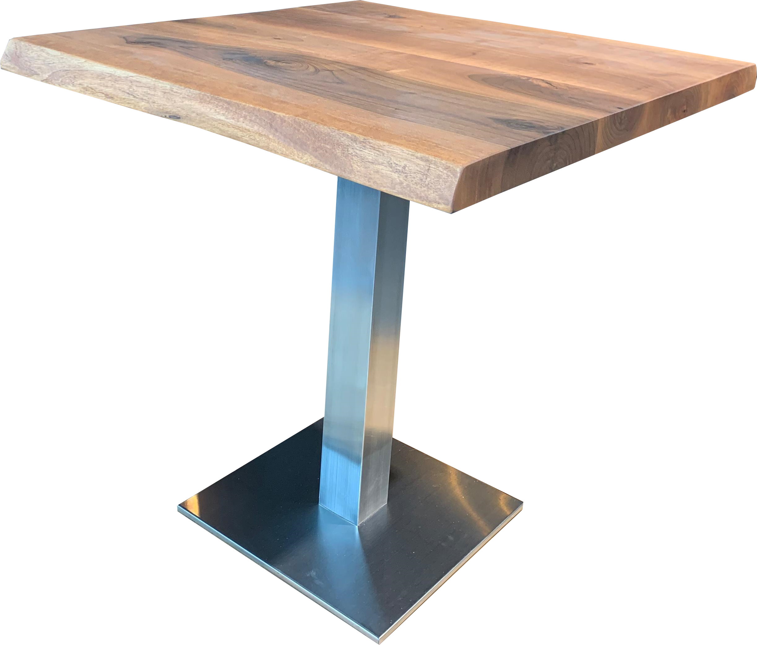 Tischkombination "Walnuss" Massivholz 75x75cm mit Edelstahl Fuß