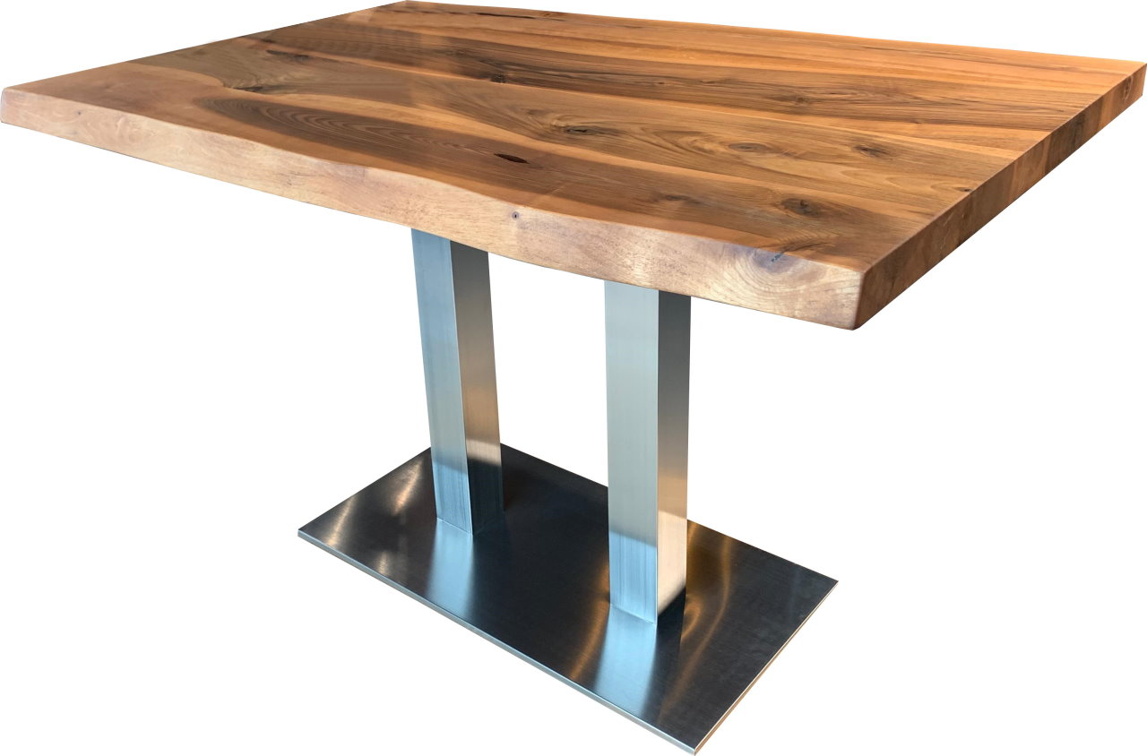 Tischkombination "Walnuss" Massivholz 120x75cm mit Edelstahl Fuß