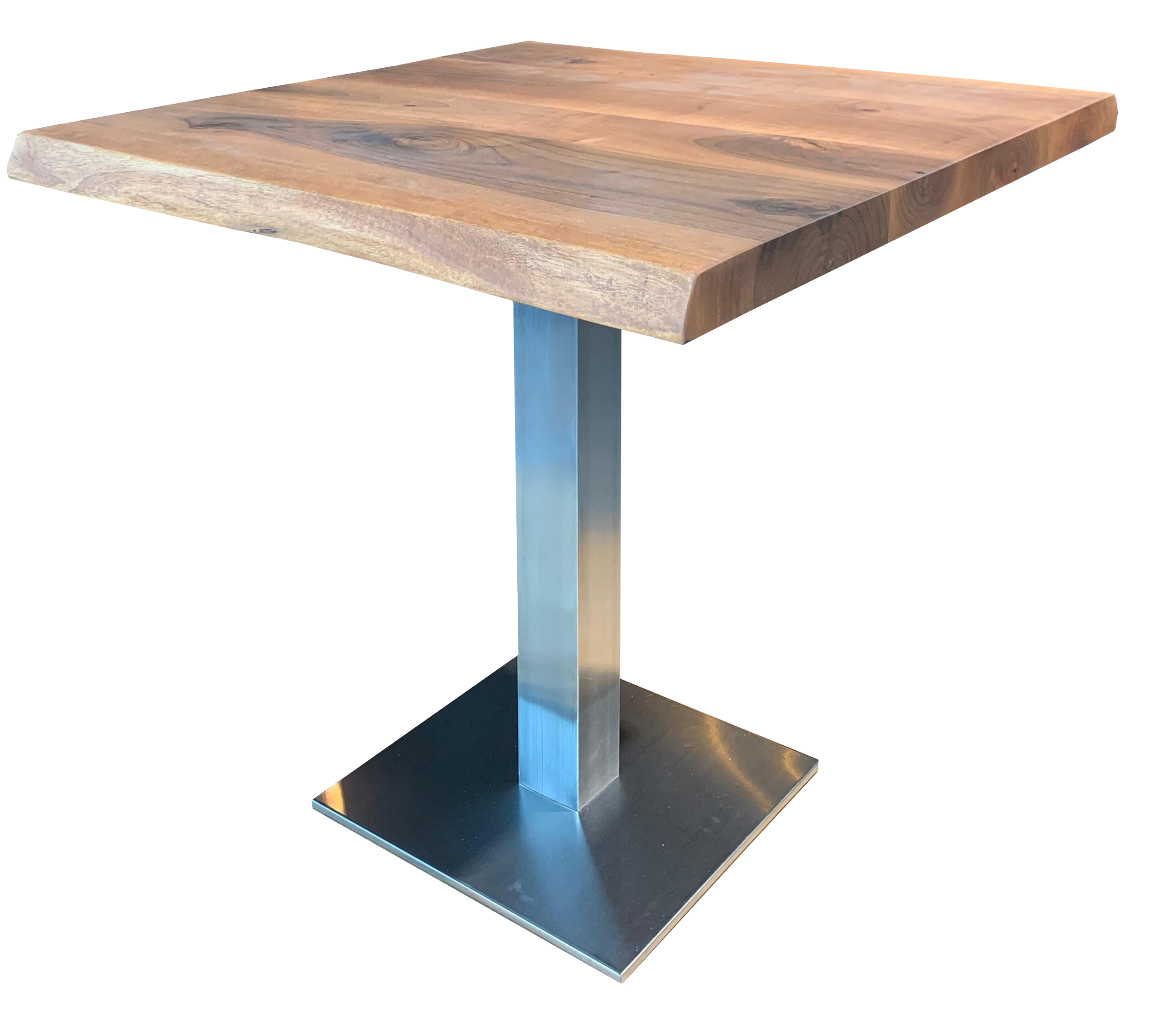 Tischkombination "Walnuss" Massivholz 75x75cm mit Edelstahl Fuß