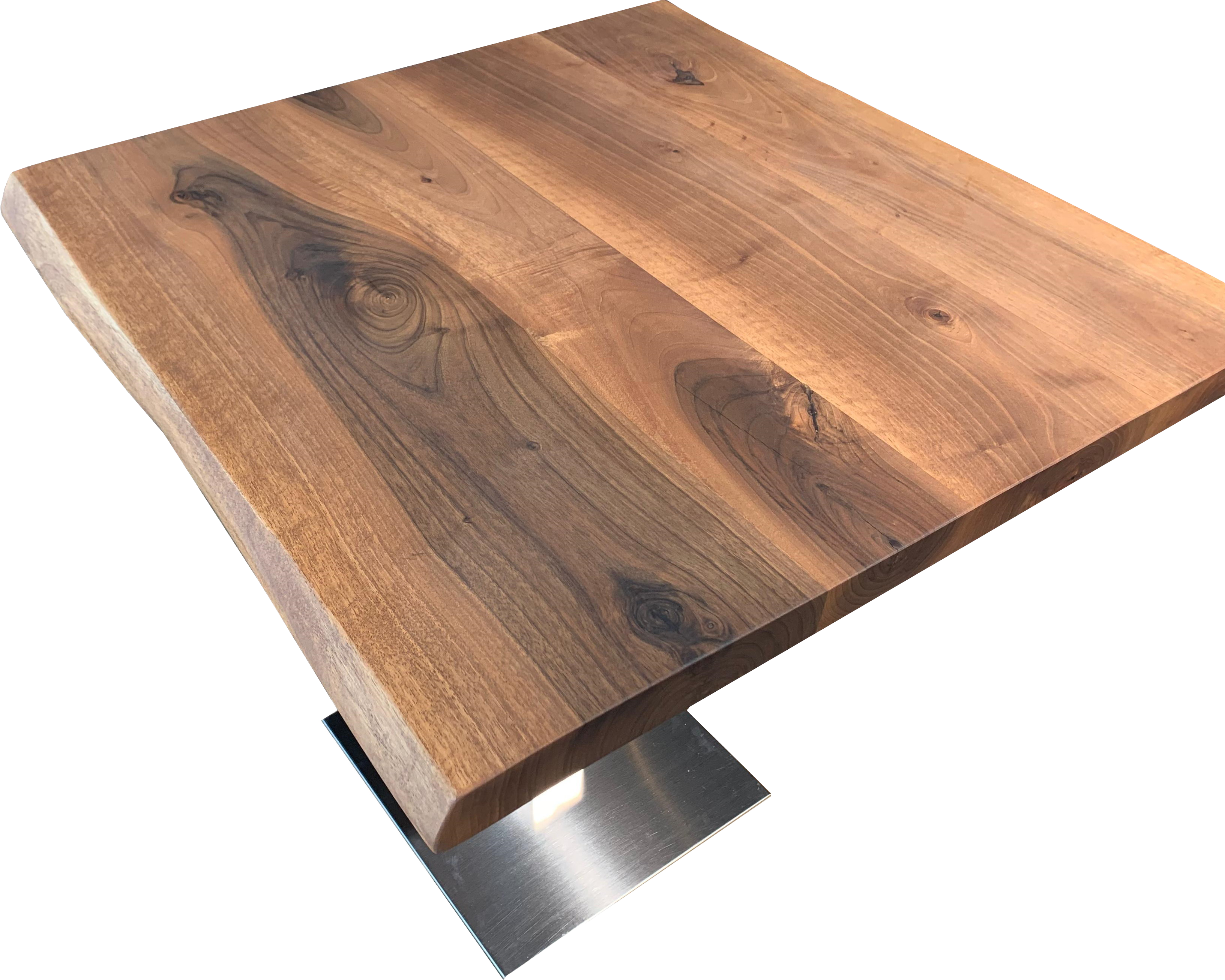 Tischkombination "Walnuss" Massivholz 75x75cm mit Edelstahl Fuß