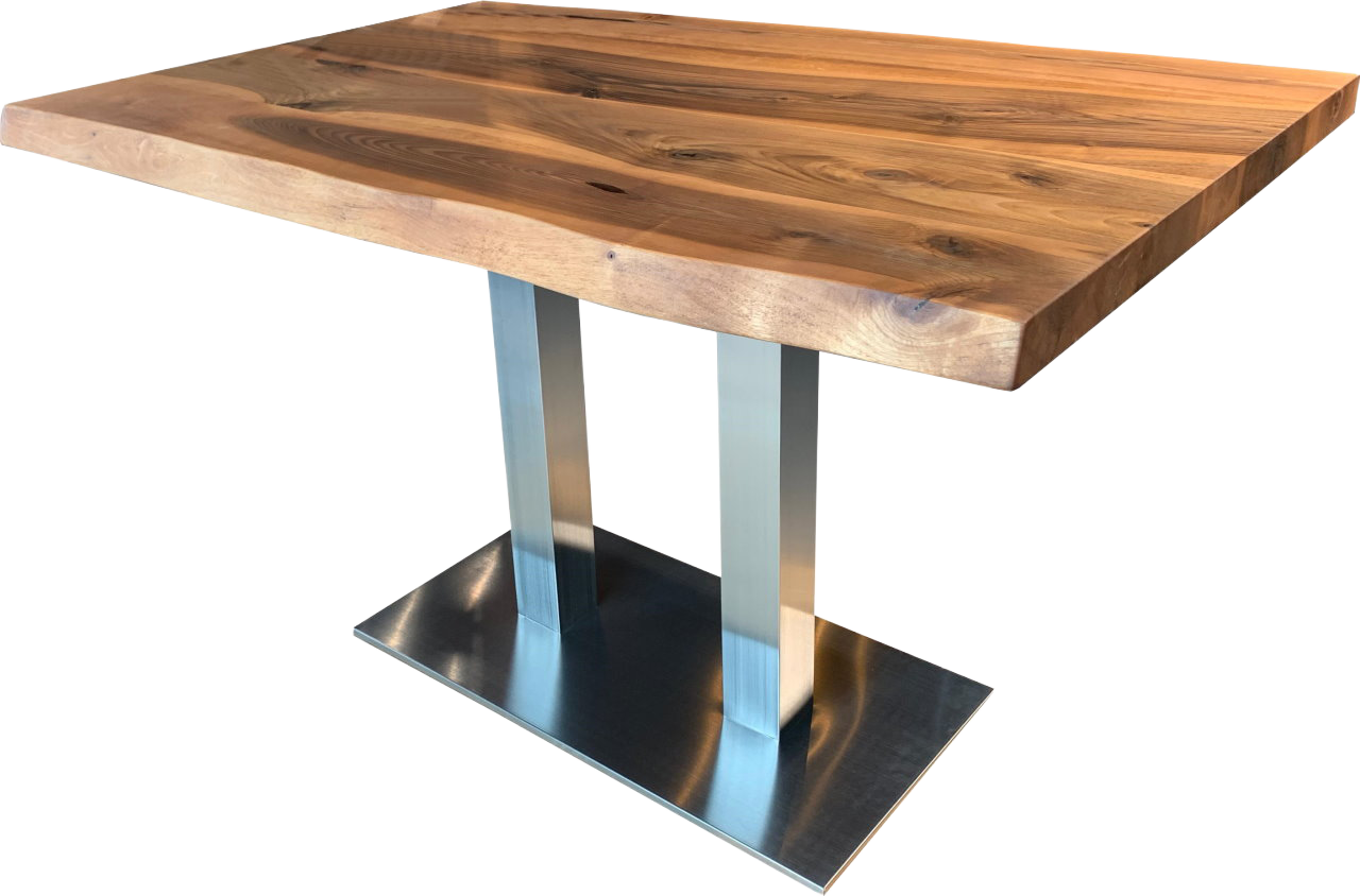 Tischkombination "Walnuss" Massivholz 120x75cm mit Edelstahl Fuß