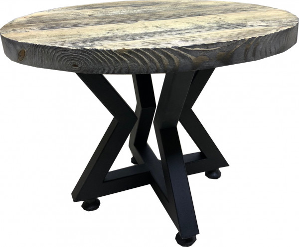 Tischkombination Ladin Fichte Echtholz mit Baumkante schwarz creme Lounge-rund