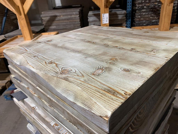 Sonderposten Tischplatte Ladin grau weiß 75x75 cm Fichte Echtholz Baumkante