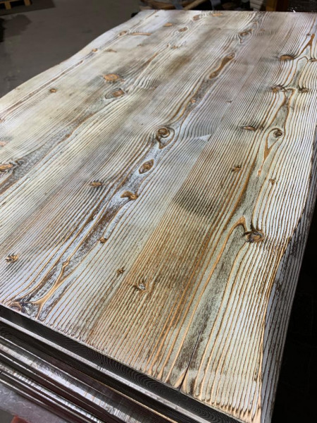 Sonderposten Tischplatte Ladin grau weiß 120x75 cm Fichte Echtholz Baumkante